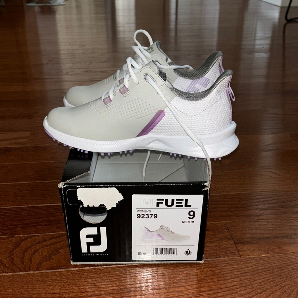Women's White and Purple Golf Shoes